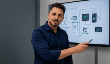 Carlos Coelho apresentando diagrama de automação industrial