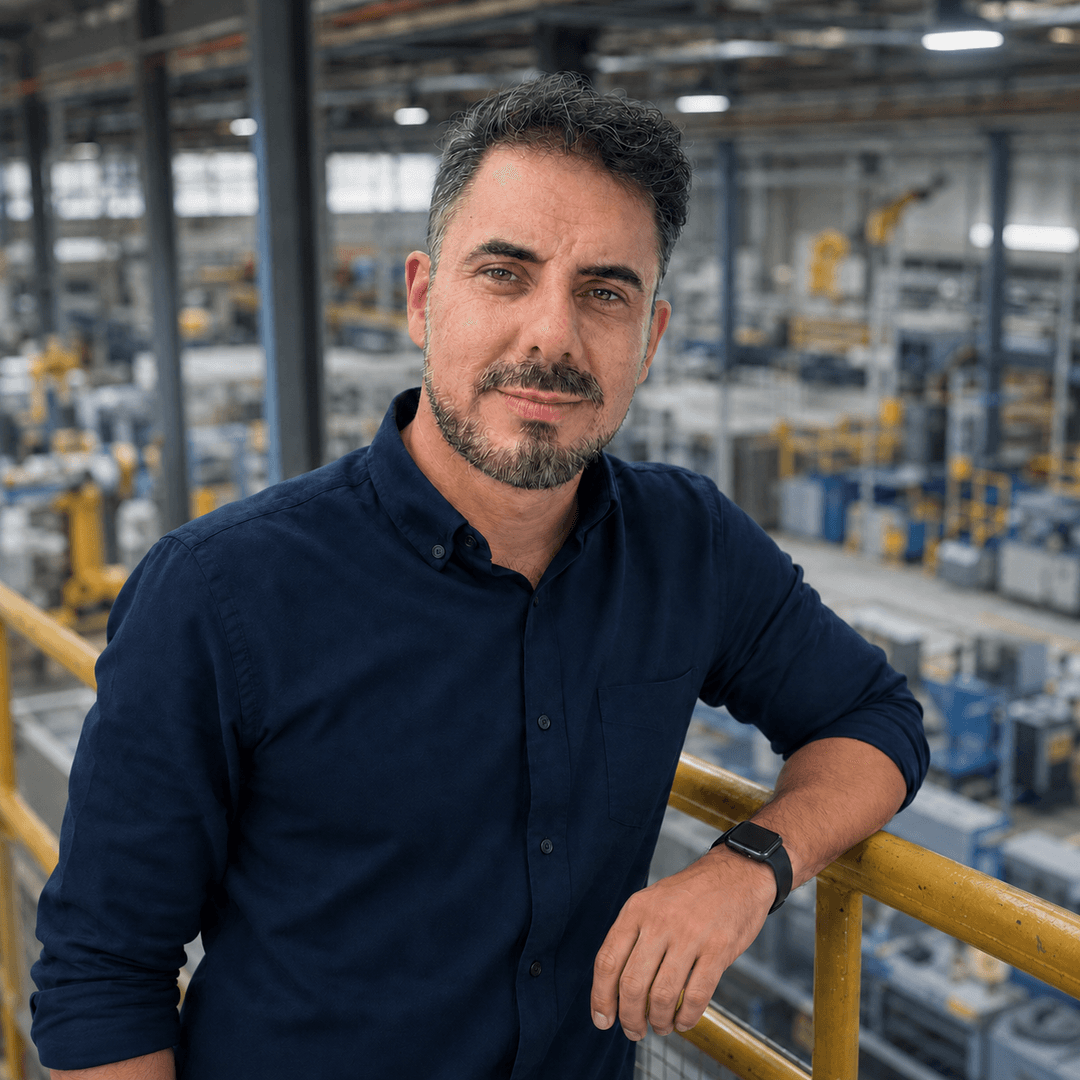 Carlos Coelho em planta industrial — Platix Automação Piracicaba